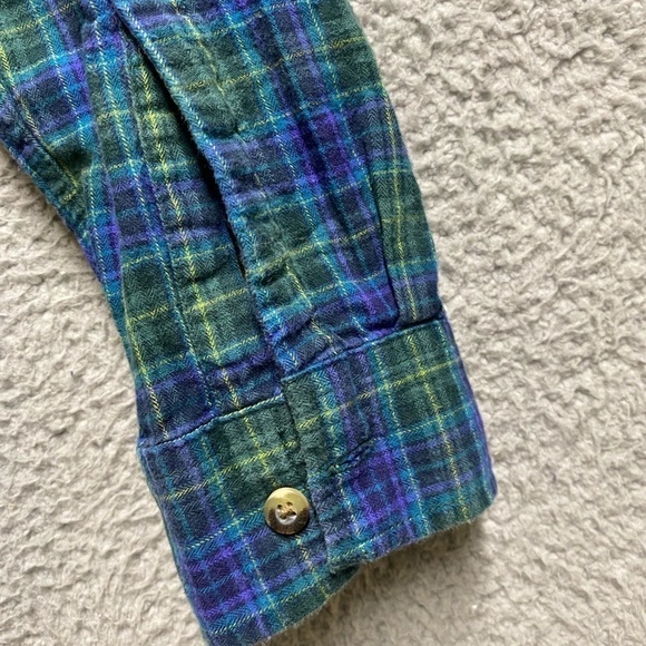 Eddie Bauer Shirt Mens Large Green Blue Plaid Button Up Long Sleeve Flannel - Picture 10 of 12